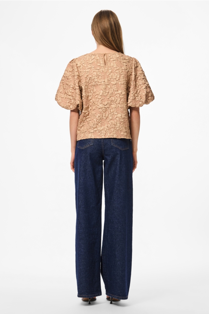 PCGRETCHEN SS O-NECK TOP WVN D2D PP 17163266 TAWNY BROWN